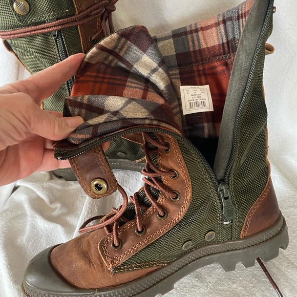 Palladium Brown and Green Lace-Up Boots - Picture 4 of 9